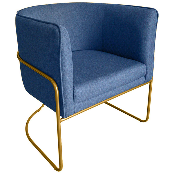 Poltrona De Sala Betina Base Aço Bronze Linho Azul - Casaepol