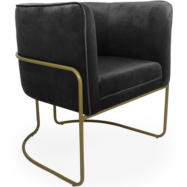 Poltrona De Sala Betina Base Aço Mustard Veludo Preto - Casae