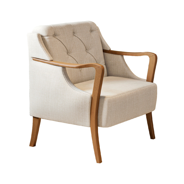 Poltrona Decorativa 75cm Zoe Linho Off White Com Bege - Salla