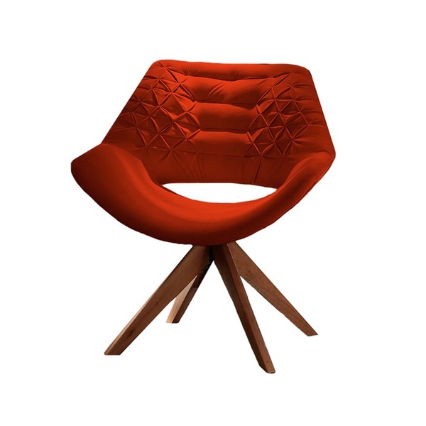 Poltrona Decorativa Base Giratória Em Veludo Ocre Cetus