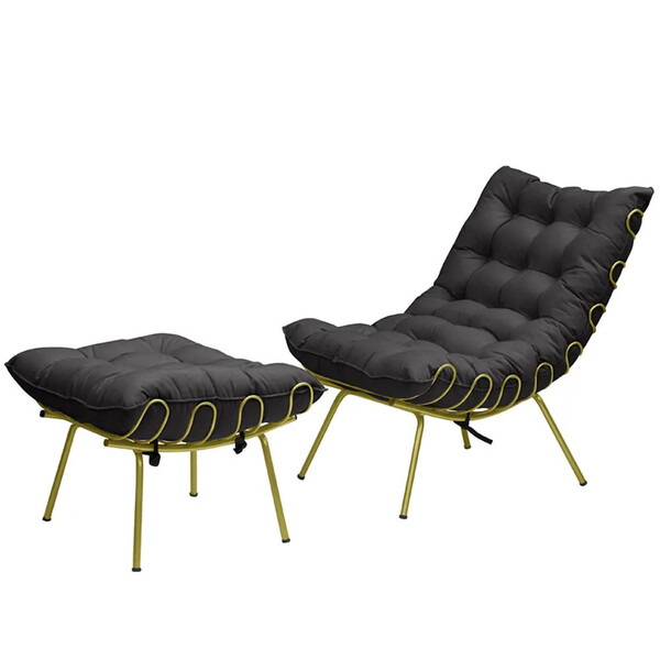 Poltrona Decorativa Adão Veludo B/dourada C/puff F