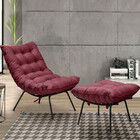 Poltrona Decorativa Adão Veludo B/preta C/puff F