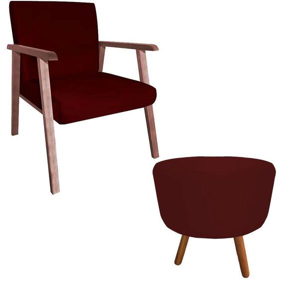 Poltrona Decorativa Alexa Com Puff Redondo Suede Marsala