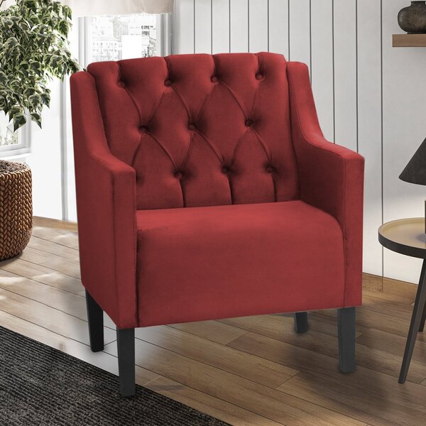 Poltrona Decorativa Alice Capitonê Veludo  Vermelho