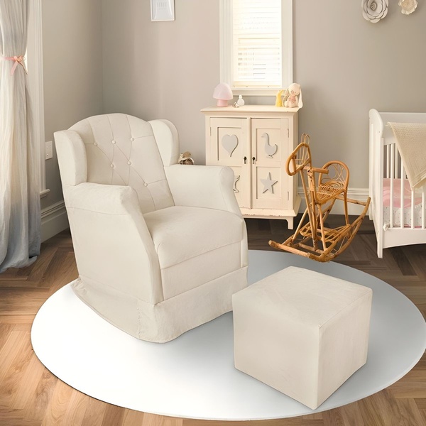 Poltrona Decorativa Amamentação Balanço E Puff Quarto Mamãe B