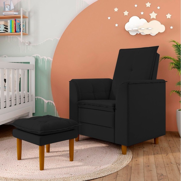 Poltrona Decorativa Amamentação Reforçada E Puff Alice Suede