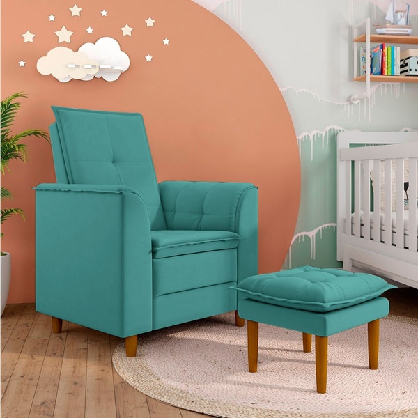 Poltrona Decorativa Amamentação Reforçada E Puff Mavie Suede