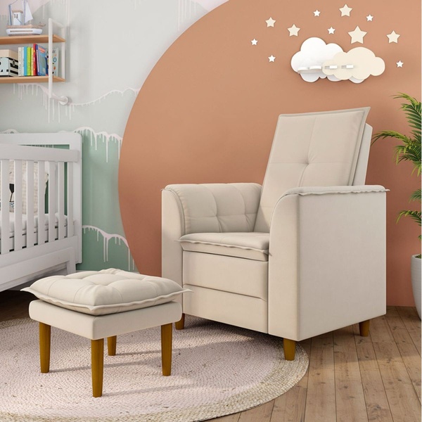 Poltrona Decorativa Amamentação Reforçada Puff Mavie Veludo B