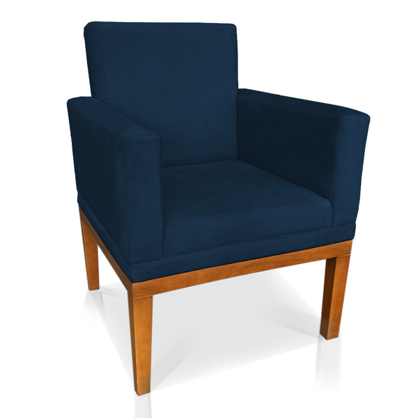 Poltrona Decorativa Amanda Suede Azul Marinho Base Madeira Ca
