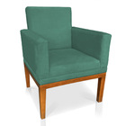 Poltrona Decorativa Amanda Suede Azul Turquesa Base Madeira C