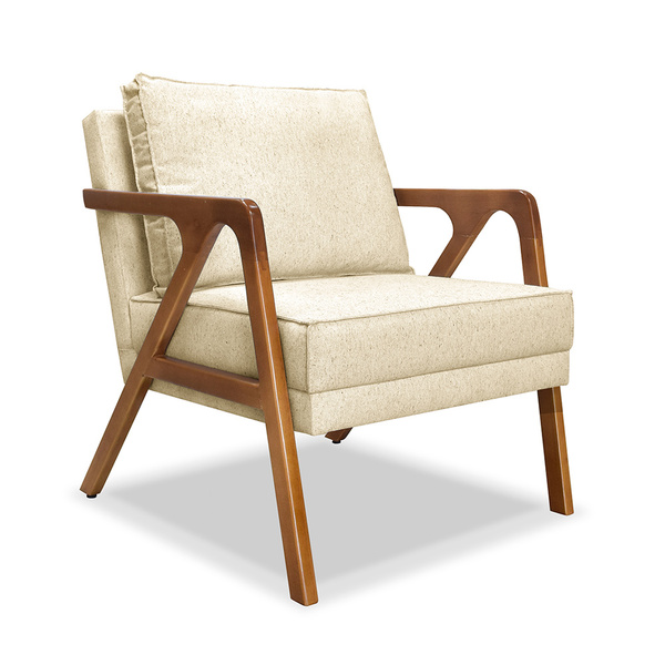 Poltrona Decorativa Ana Para Sala De Estar Linho Bege - Monta