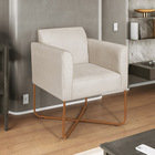 Poltrona Decorativa Andréia Base X Bronze Linho - Bege