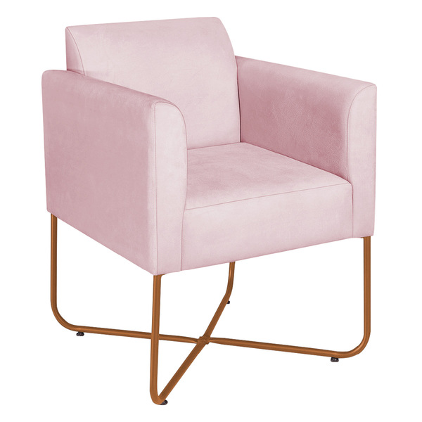 Poltrona Decorativa Andréia Base X Bronze Sintético - Rosa Be