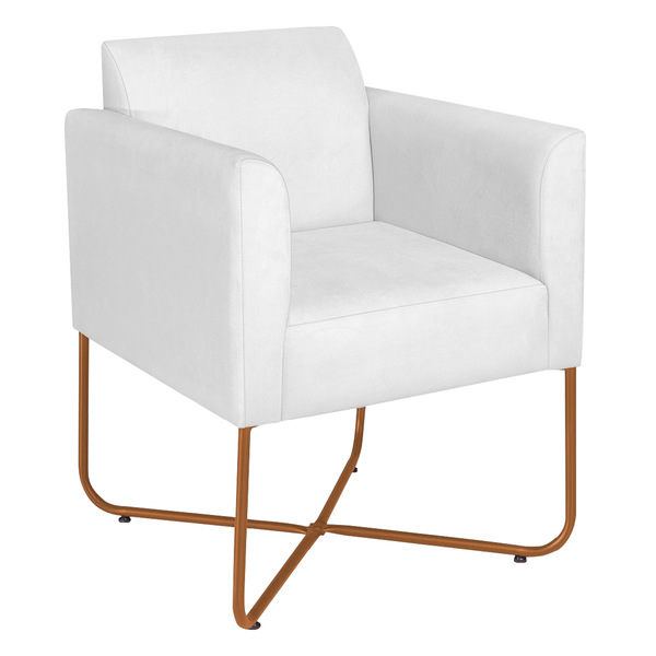 Poltrona Decorativa Andréia Base X Bronze Suede - Branco