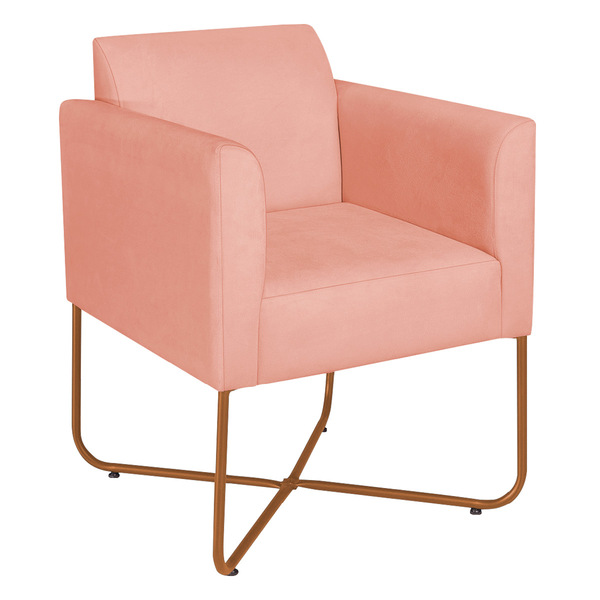 Poltrona Decorativa Andréia Base X Bronze Suede - Coral