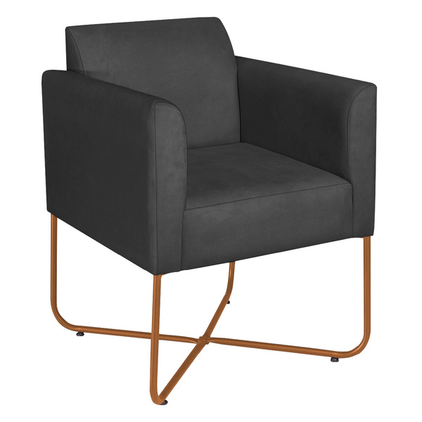 Poltrona Decorativa Andréia Base X Bronze Suede - Preto