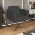 Poltrona Decorativa Andréia Base X Dourada Linho - Cinza Escu