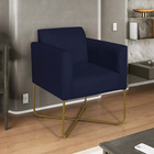 Poltrona Decorativa Andréia Base X Dourada Sintético - Azul M