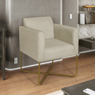 Poltrona Decorativa Andréia Base X Dourada Sintético - Bege