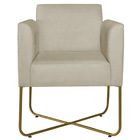 Poltrona Decorativa Andréia Base X Dourada Sintético - Bege