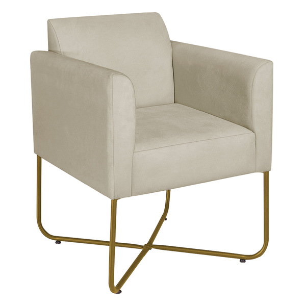 Poltrona Decorativa Andréia Base X Dourada Sintético - Bege