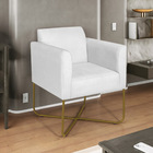 Poltrona Decorativa Andréia Base X Dourada Sintético - Branco