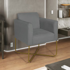 Poltrona Decorativa Andréia Base X Dourada Sintético - Cinza