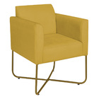 Poltrona Decorativa Andréia Base X Dourada Suede - Amarelo