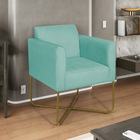 Poltrona Decorativa Andréia Base X Dourada Suede - Azul Tiffa