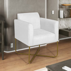 Poltrona Decorativa Andréia Base X Dourada Suede - Branco