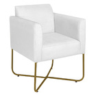 Poltrona Decorativa Andréia Base X Dourada Suede - Branco