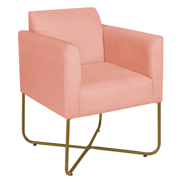 Poltrona Decorativa Andréia Base X Dourada Suede - Coral