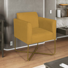 Poltrona Decorativa Andréia Base X Dourada Suede - Mostarda