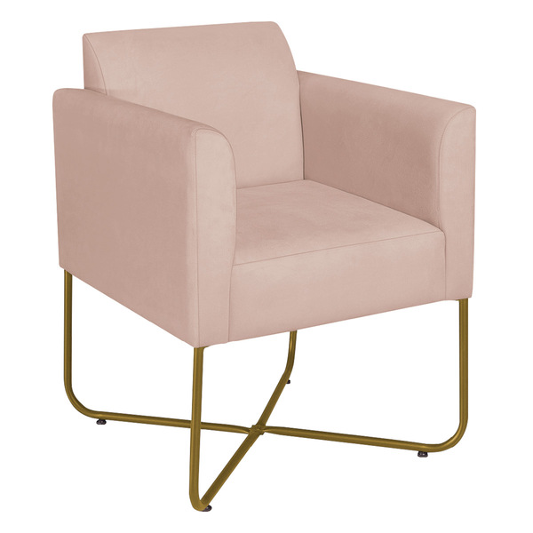 Poltrona Decorativa Andréia Base X Dourada Suede - Rosê