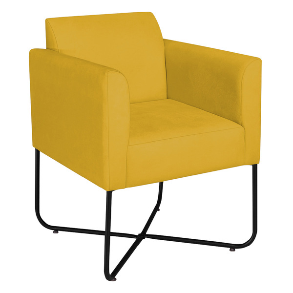 Poltrona Decorativa Andréia Base X Preta Sintético - Amarelo