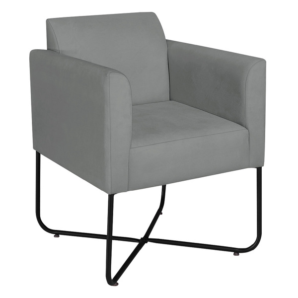 Poltrona Decorativa Andréia Base X Preta Suede - Cinza