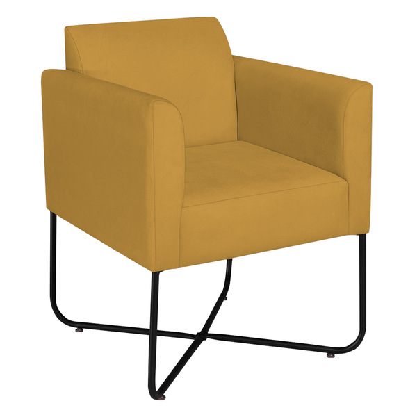 Poltrona Decorativa Andréia Base X Preta Suede - Mostarda