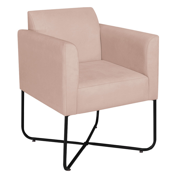 Poltrona Decorativa Andréia Base X Preta Suede - Rosê