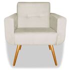 Poltrona Decorativa Anitta Pés Madeira Suede Bege