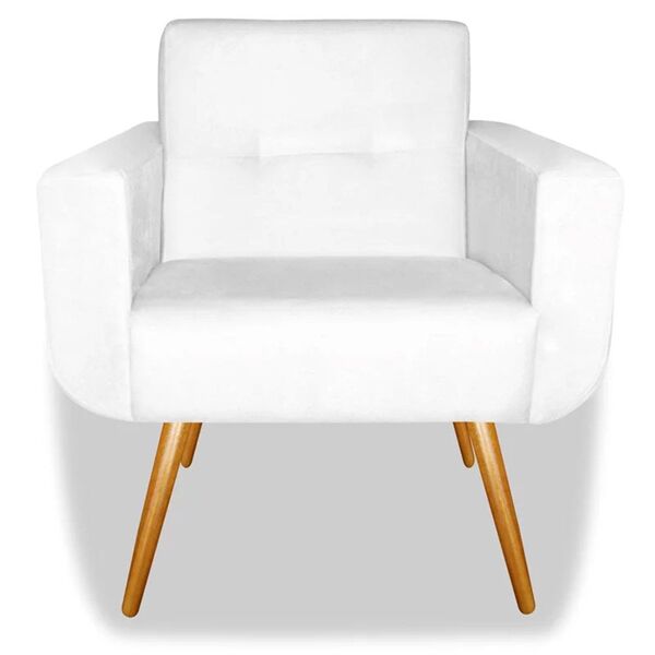 Poltrona Decorativa Anitta Pés Madeira Suede Branco