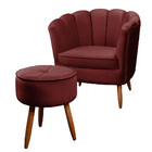 Poltrona Decorativa Ariel Petala + Puff Com Pés De Madeira -