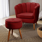 Poltrona Decorativa Ariel Petala E Puff Com Pés De Madeira St