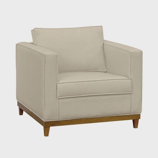 Poltrona Decorativa Aspen Pés De Madeira Veludo Bege Claro Do