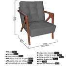 Poltrona Decorativa Atena Suede Cinza Pés Madeira