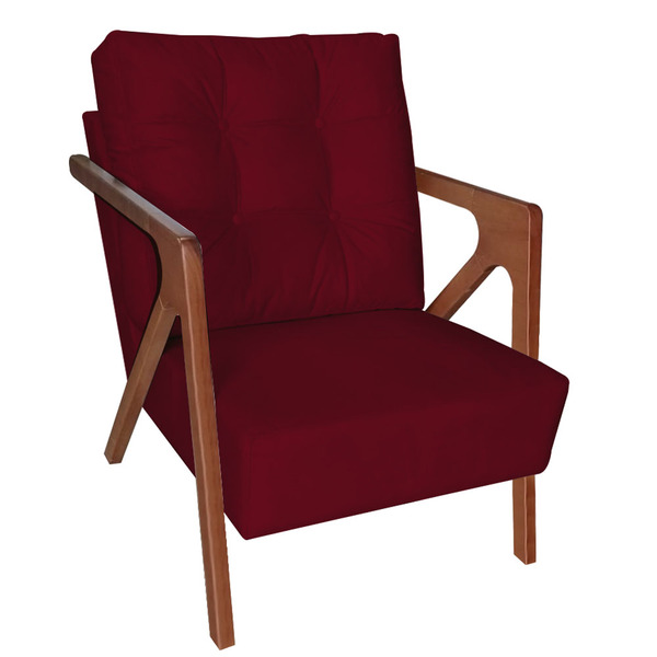 Poltrona Decorativa Atena Suede Marsala Pés Madeira