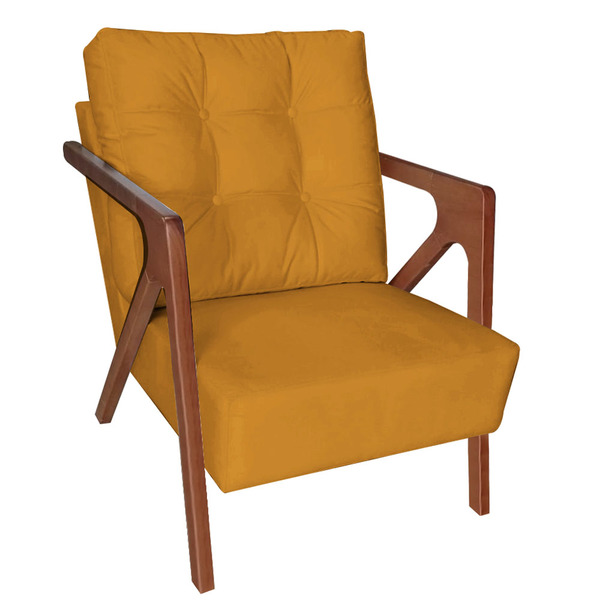 Poltrona Decorativa Atena Suede Mostarda Pés Madeira