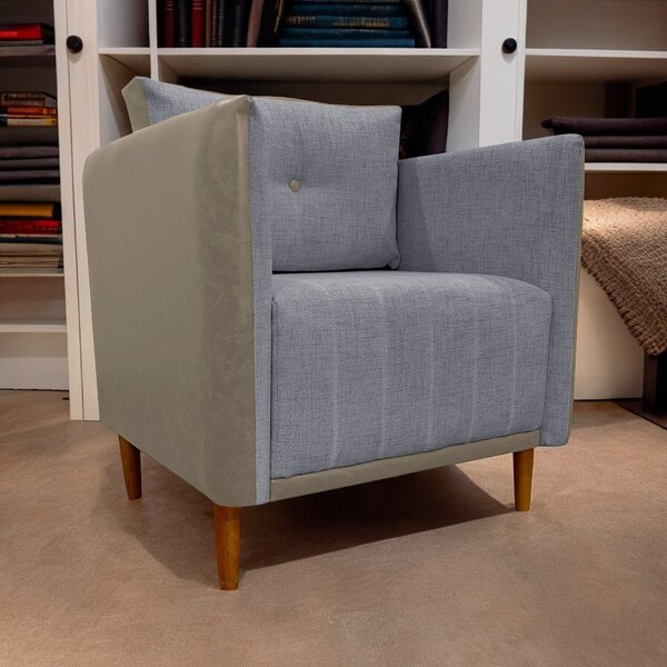 Poltrona Decorativa Aviv Linho Premium Caramelo/cinza