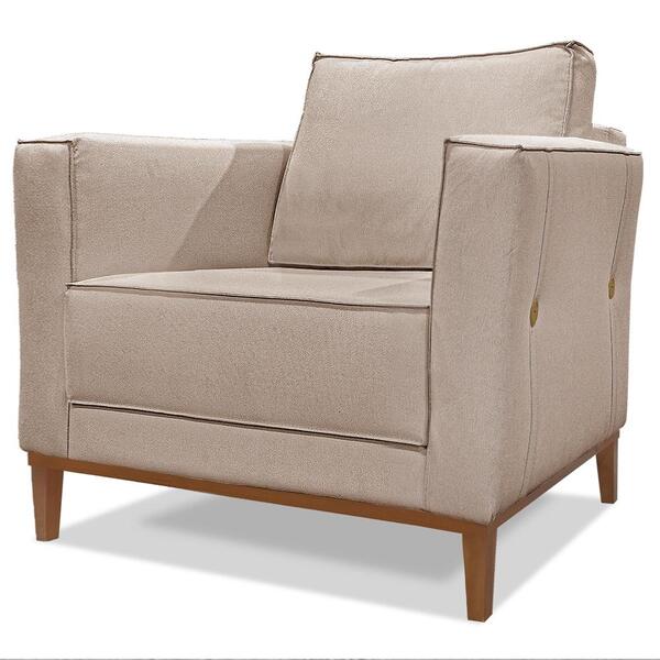 Poltrona Decorativa Balli 1 Lugar Pes Madeira Linho Ezz