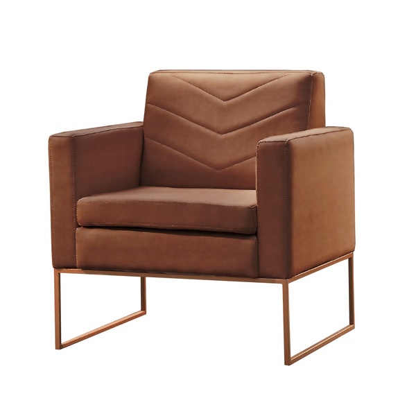 Poltrona Decorativa Base Cobre Couro Caramelo Mel