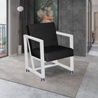 Poltrona Decorativa Base De Ferro Cor Branco Suede Sarah Preto